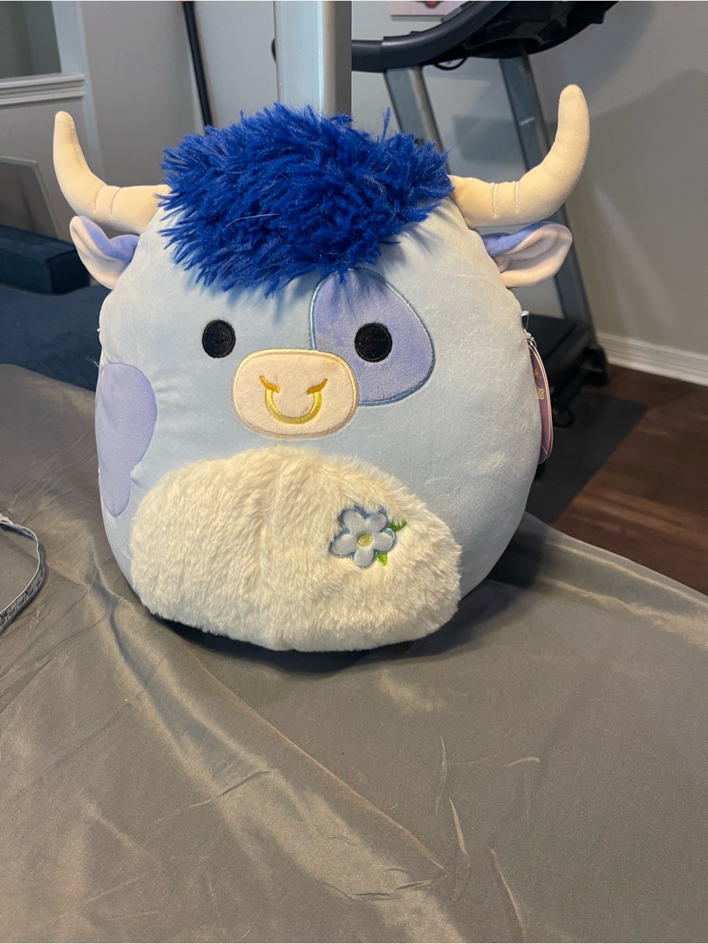 Squishmallows 11”Bermayeh Blue Ball with Fuzzy White Belly and Flower Plush